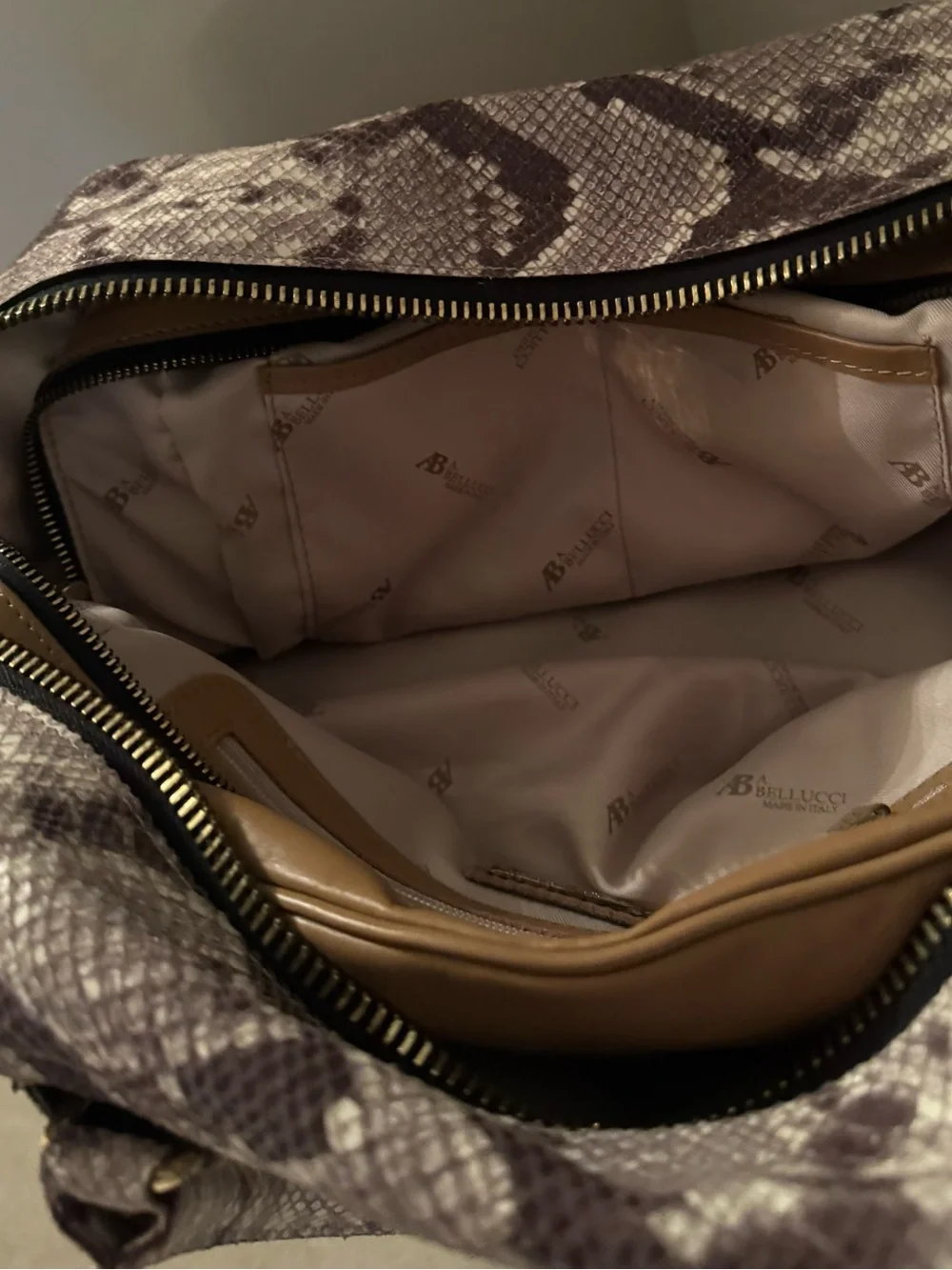 A. Bellucci Python-Pattern Satchel Handbag in Gray and Cream